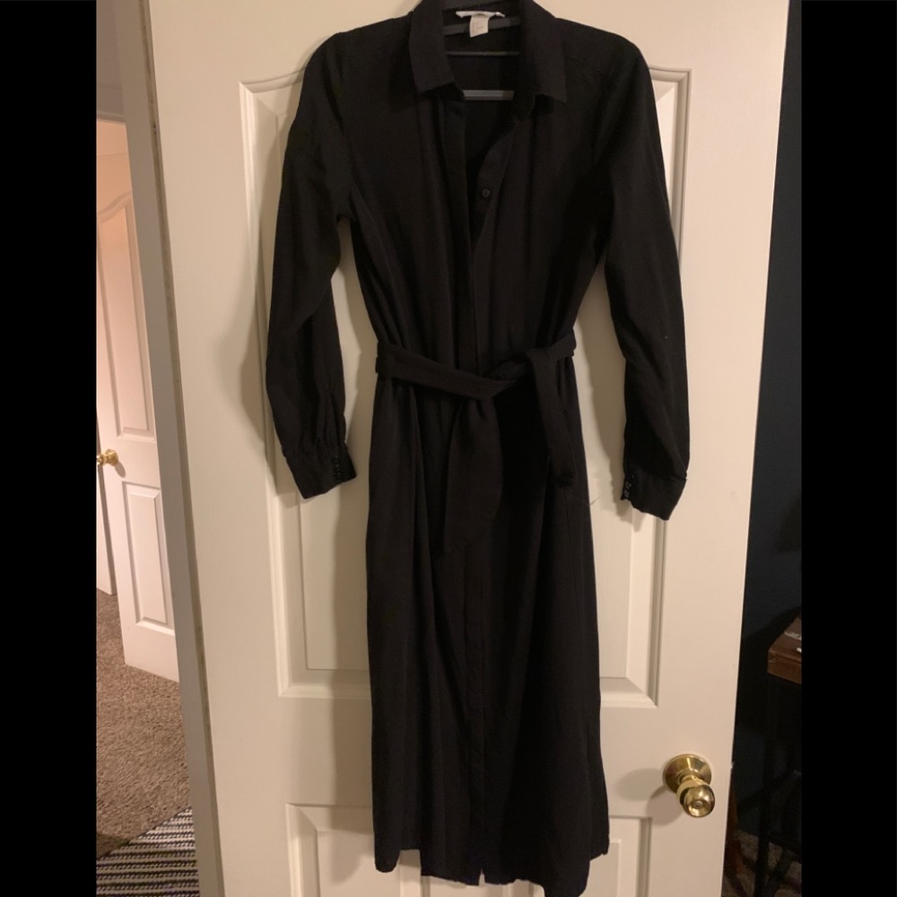 H&M black button dress with waist tie